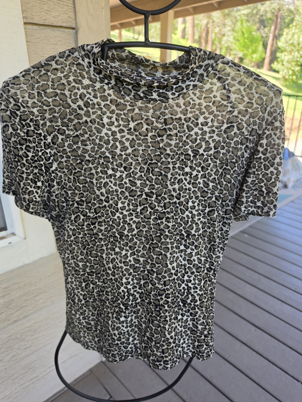 Women’s Leopard Print Short Sleeve Top - Black/Cream